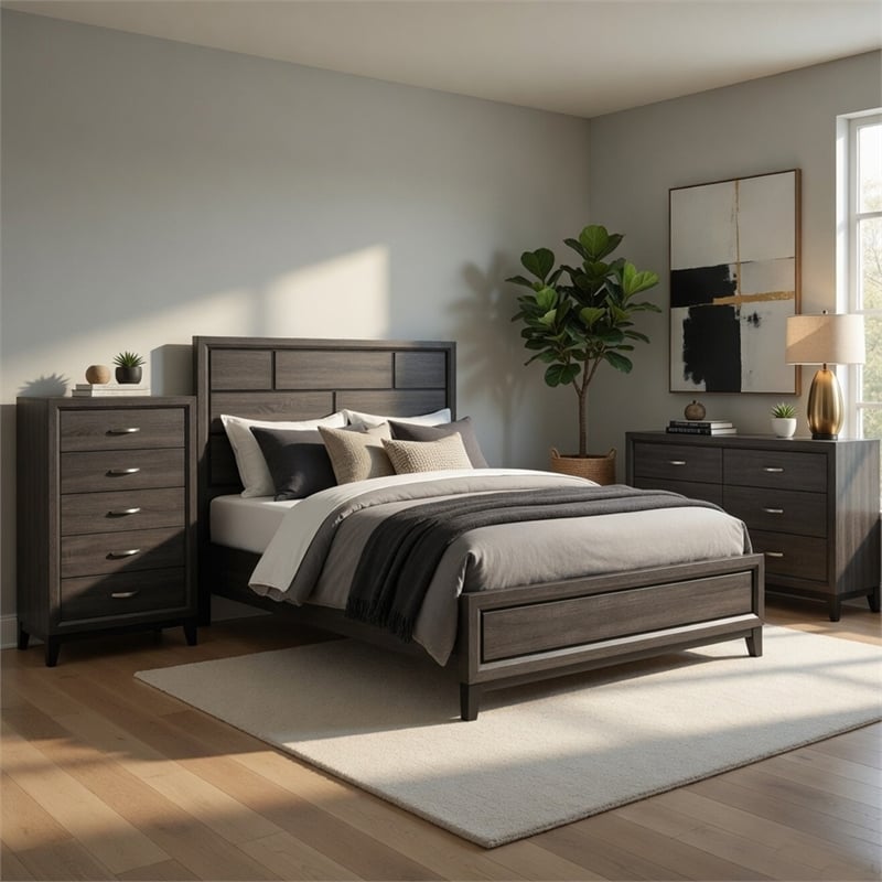 Queen Bedroom Set- 4 Piece Set with Nightstand- Dresser- and Chest