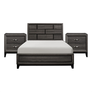 Queen Bedroom Set- Drawer Storage- Gray- 3 Piece Set with 2 Nightstands
