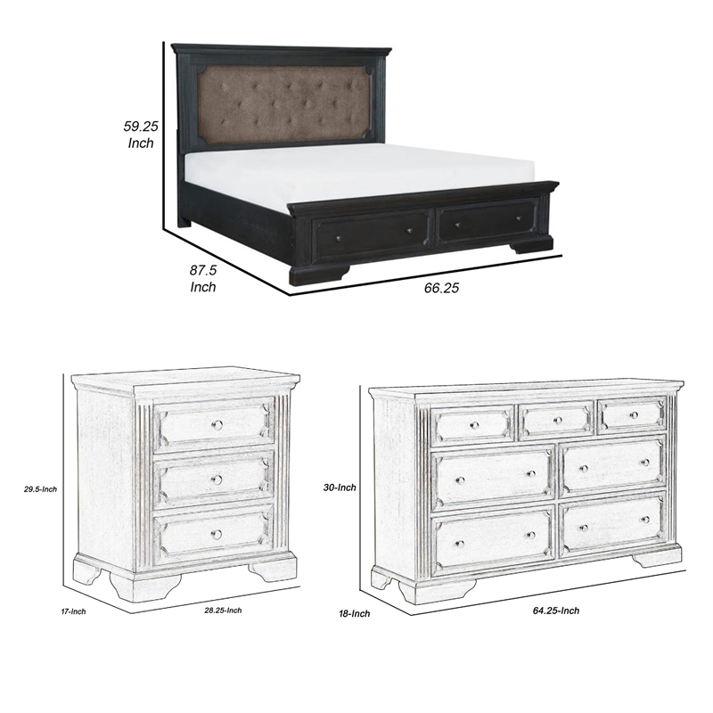 Queen Bedroom Set- 4 Piece Set with 2 Nightstands and Dresser