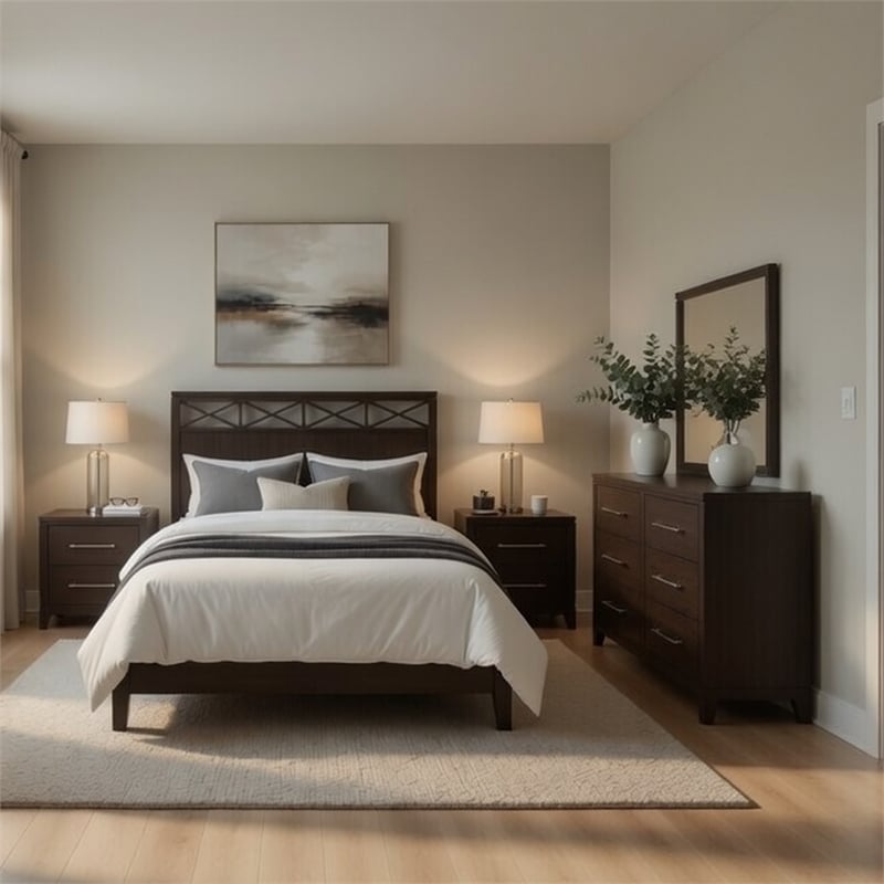 Queen Bedroom Set-Silver- 5 Piece Set w 2 Nightstands- Dresser- and Mirror