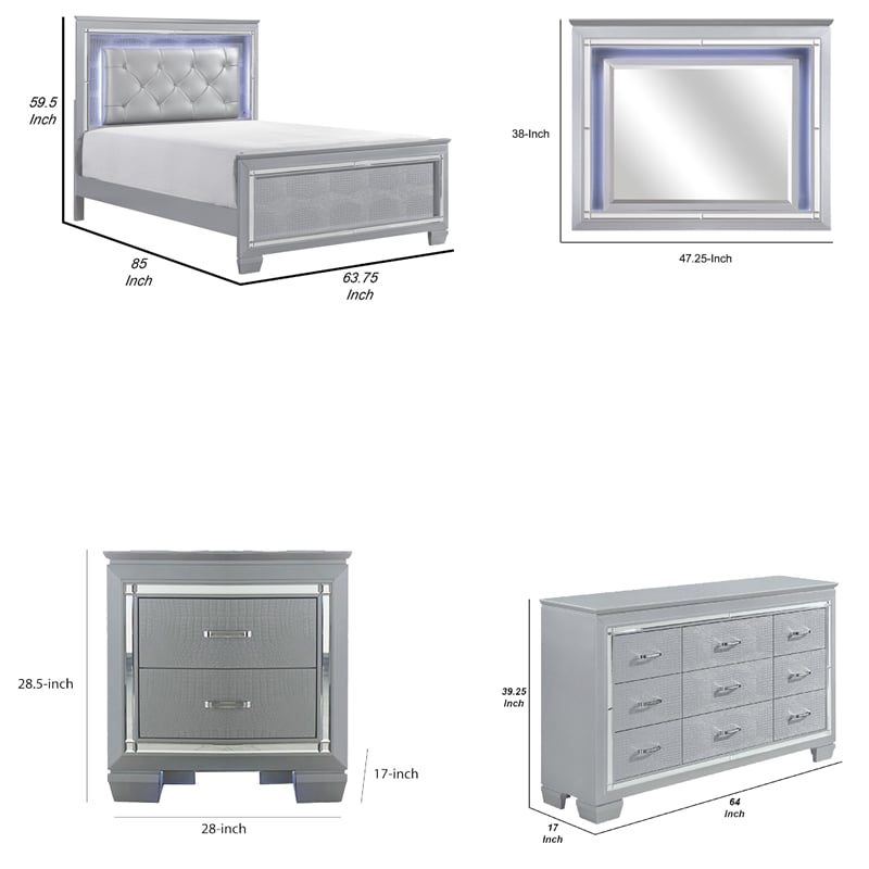 Queen Bedroom Set-Gray- 5 Piece Set with 2 Nightstands- Dresser- and Mirror