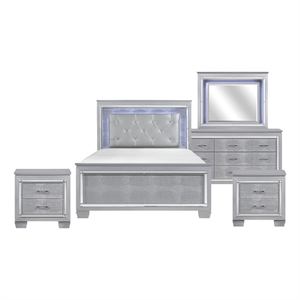 Queen Bedroom Set-Gray- 5 Piece Set with 2 Nightstands- Dresser- and Mirror
