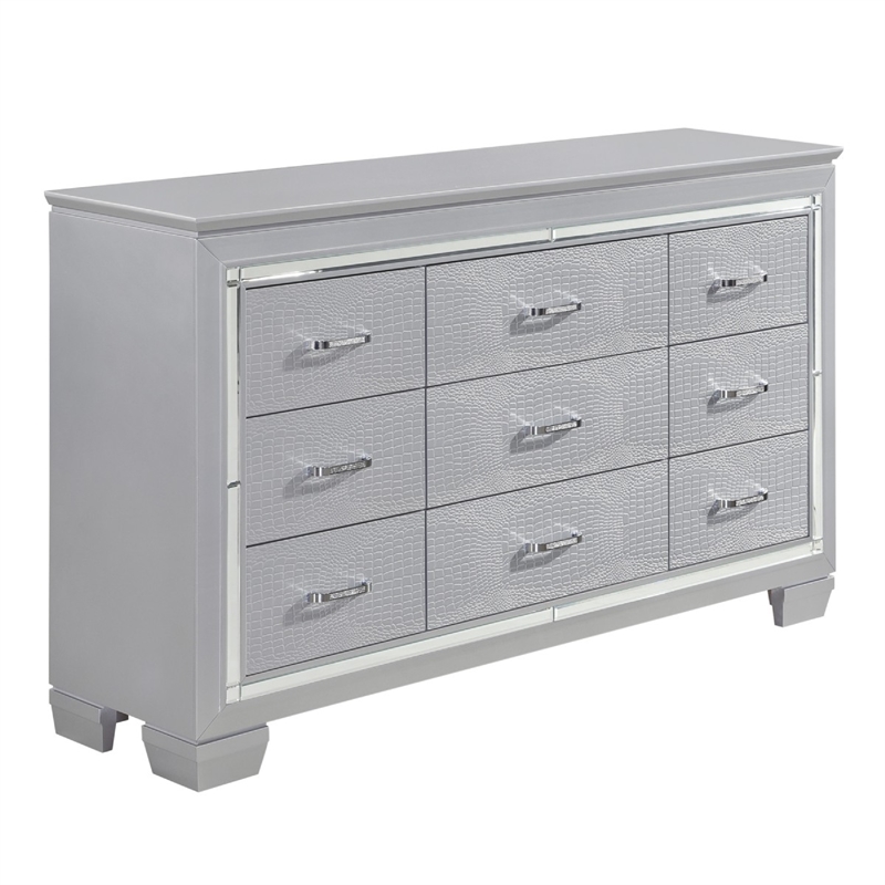 Queen Bedroom Set-Gray- 4 Piece Set with 2 Nightstands and Dresser