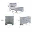 Queen Bedroom Set-Gray- 4 Piece Set with 2 Nightstands and Dresser