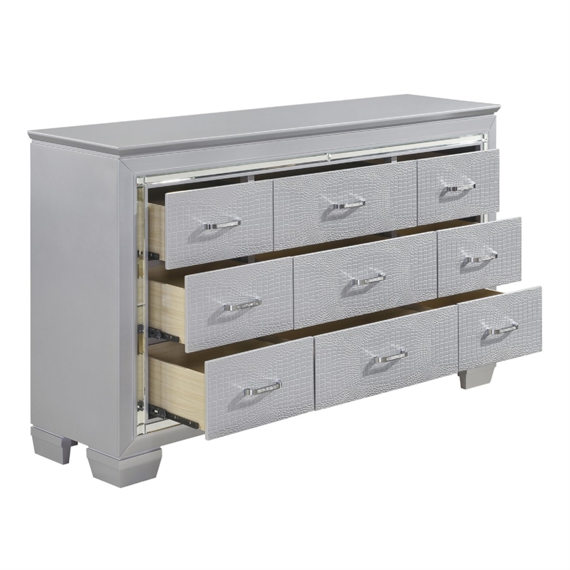 Queen Bedroom Set-Gray- 4 Piece Set with Nightstand- Dresser- and Chest
