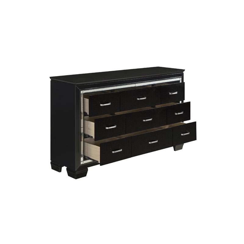 Queen Bedroom Set- Black- 4 Piece Set with 2 Nightstands and Dresser
