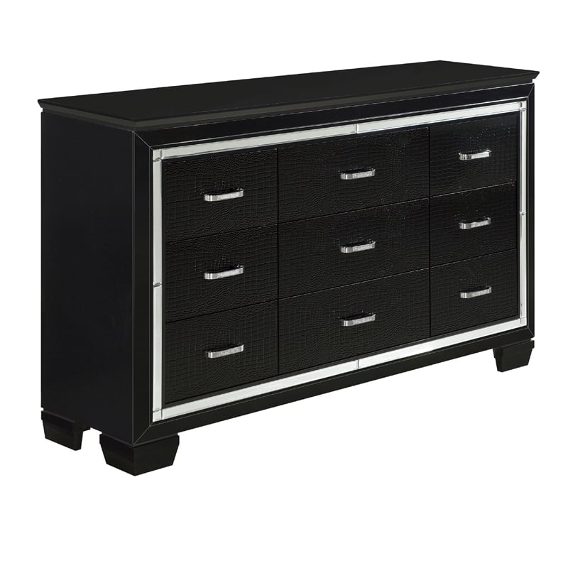 Queen Bedroom Set- Black- 4 Piece Set with 2 Nightstands and Dresser
