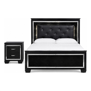 Queen Bedroom Set- Drawer Storage- Black- 2 Piece Set with Nightstand