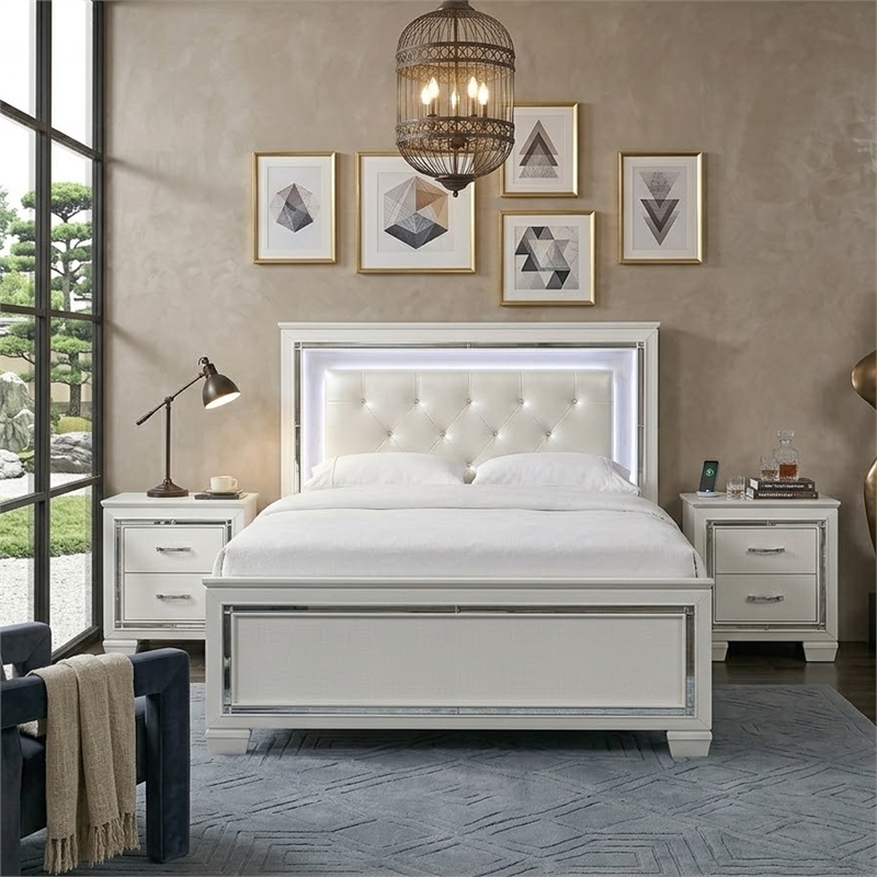 California King Bedroom Set- White- 3 Piece Set with 2 Nightstands