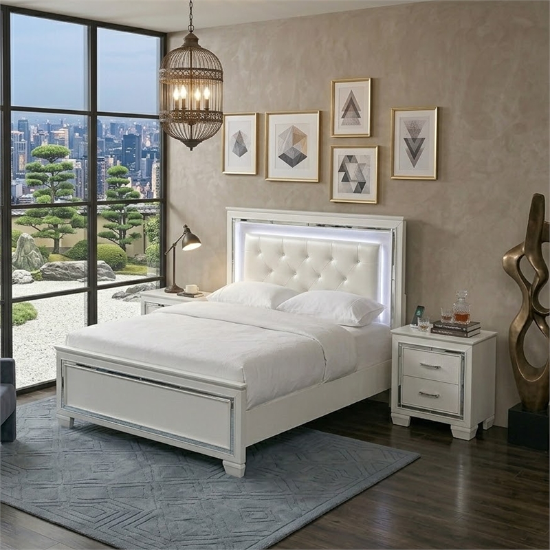 California King Bedroom Set- White- 3 Piece Set with 2 Nightstands