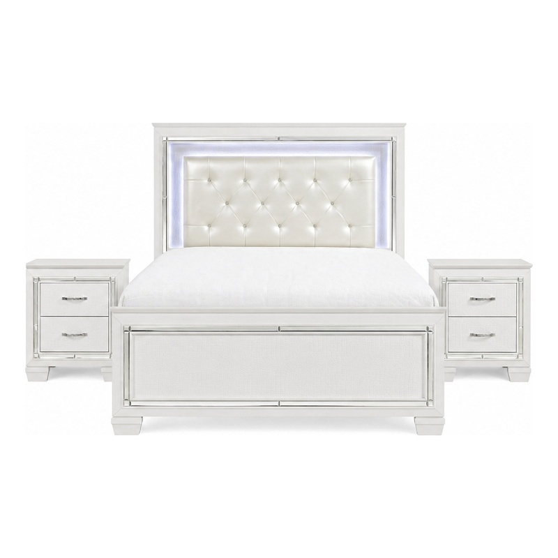 California King Bedroom Set- White- 3 Piece Set with 2 Nightstands
