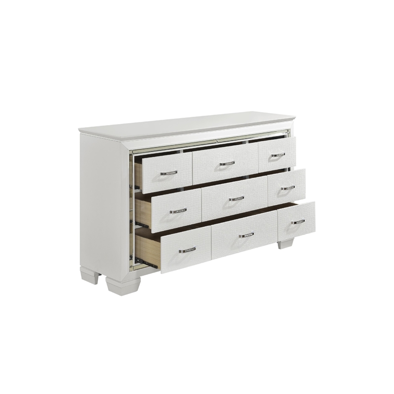 Queen Bedroom Set- White- 5 Piece Set with 2 Nightstands- Dresser- Mirror