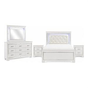 Queen Bedroom Set- White- 5 Piece Set with 2 Nightstands- Dresser- Mirror