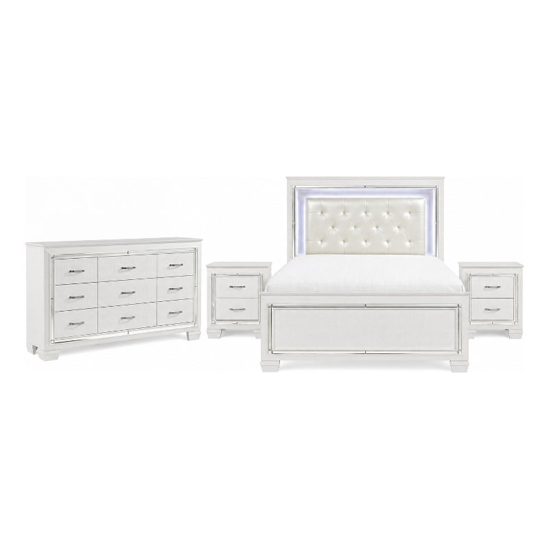 Queen Bedroom Set- White- 4 Piece Set with 2 Nightstands and Dresser