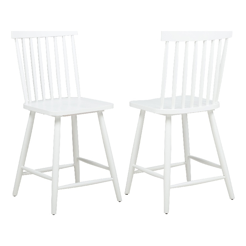 Andy Counter Height Chair Set of 2- Windsor Spindle Back- White Wood