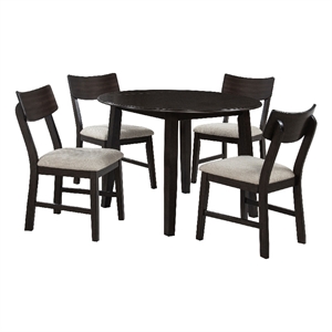 Caty 5pc Round Dining Table Set with 4 Chairs- 2 Drop Leaves- Brown