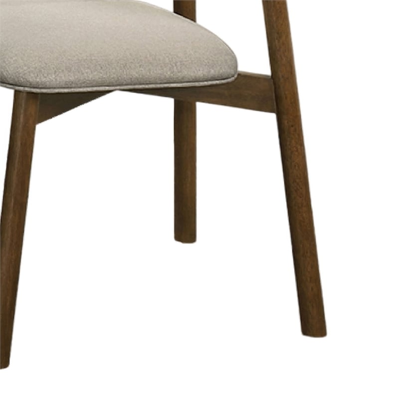 Alni Side Dining Chair Set of 2- Beige Polyester Cushions- Walnut Brown