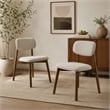 Alni Side Dining Chair Set of 2- Beige Polyester Cushions- Walnut Brown