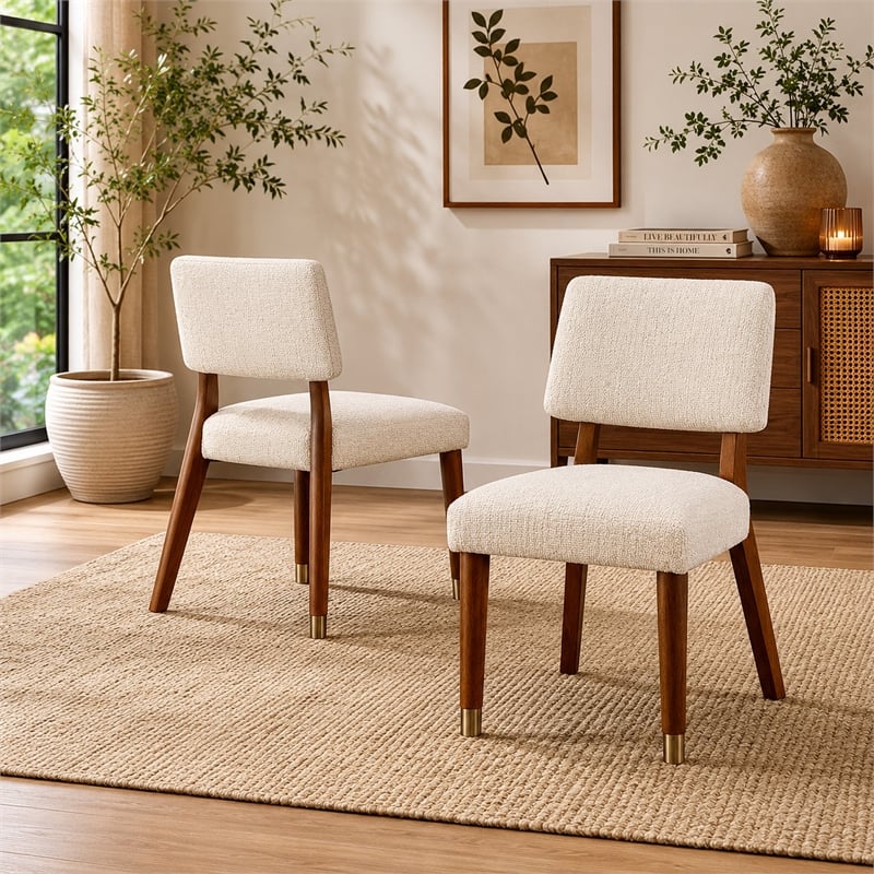 Urne Side Dining Chair Set of 2- Open Back- Ivory Cushions- Walnut Brown