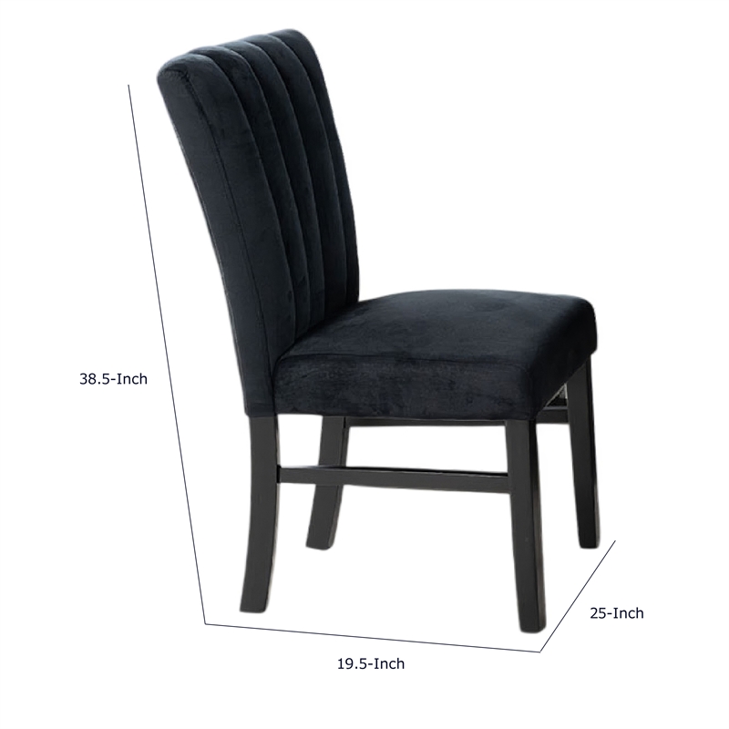 Sely Side Dining Chair Set of 2- Foam Fill Seat and Channeled Back- Black