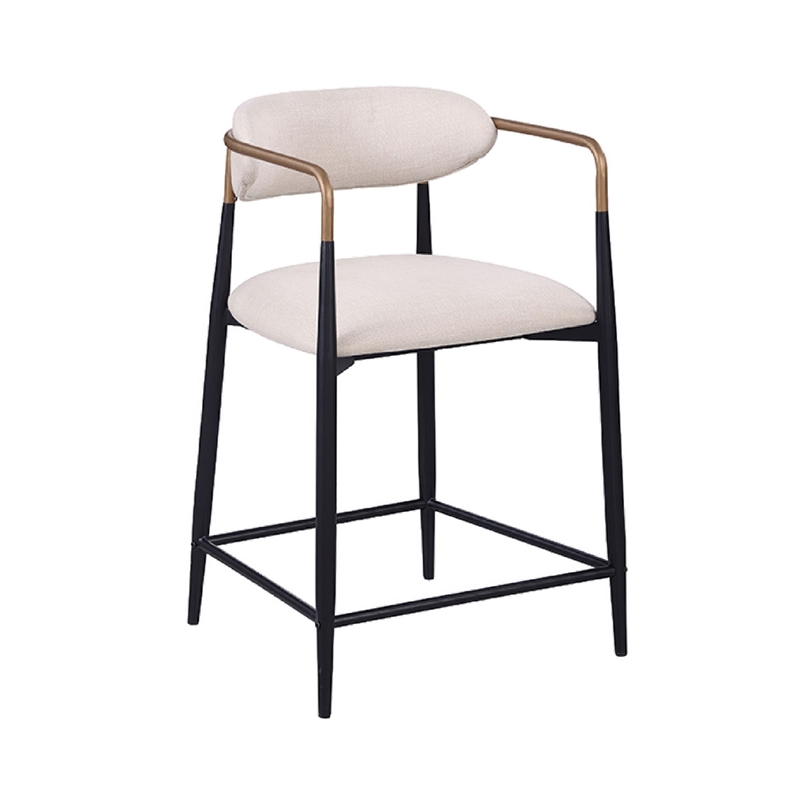 Nath Counter Height Chair Set of 2- Gold Metal Arms- White Cushions- Black