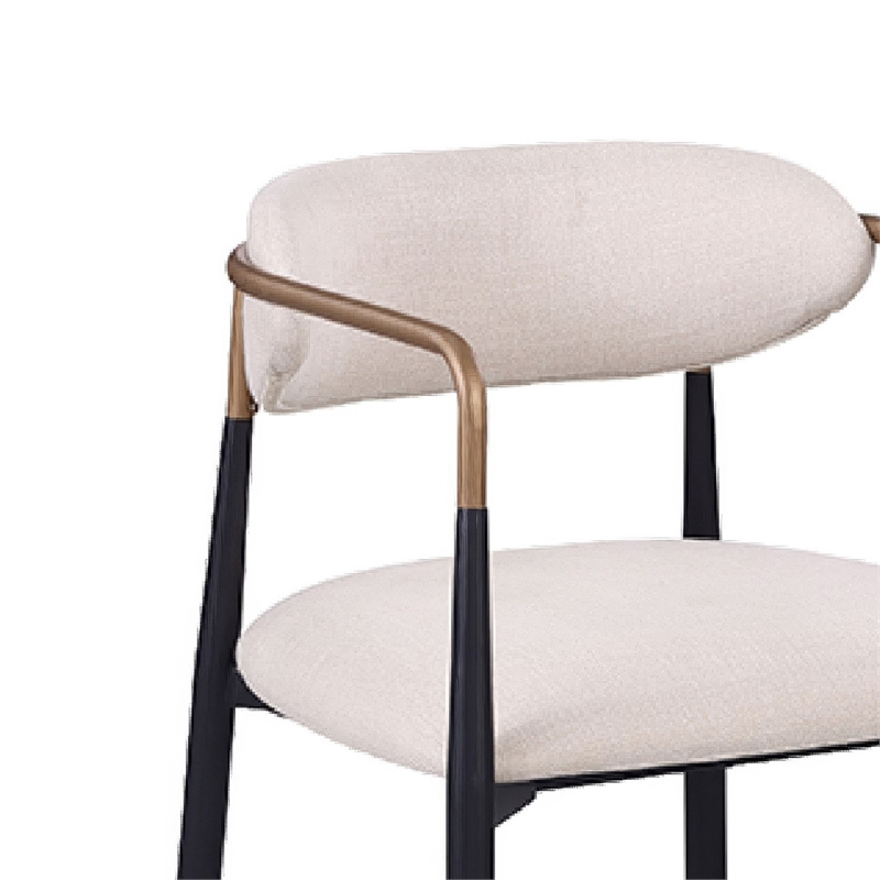 Nath Counter Height Chair Set of 2- Gold Metal Arms- White Cushions- Black