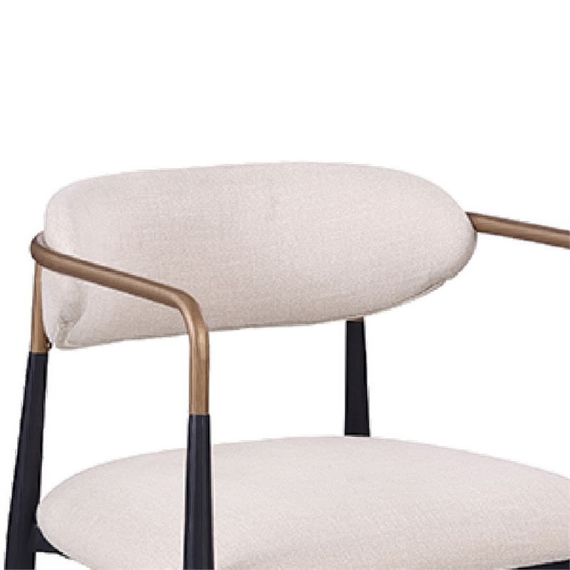 Nath Counter Height Chair Set of 2- Gold Metal Arms- White Cushions- Black