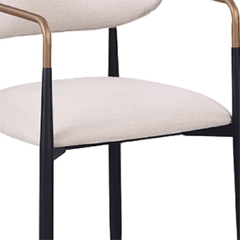 Nath Counter Height Chair Set of 2- Gold Metal Arms- White Cushions- Black
