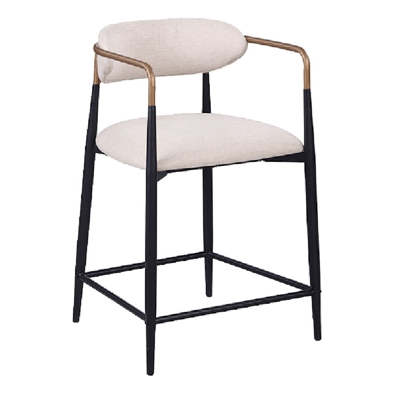 Nath Counter Height Chair Set of 2- Gold Metal Arms- White Cushions- Black