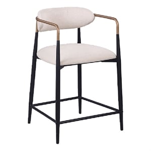 Nath Counter Height Chair Set of 2- Gold Metal Arms- White Cushions- Black