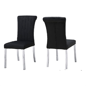 Hols Parson Dining Side Chair Set of 2- Black Fabric- Silver Steel Base