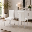 Hols Parson Dining Side Chair Set of 2- White Fabric- Silver Steel