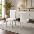 Hols Parson Dining Side Chair Set of 2- White Fabric- Silver Steel