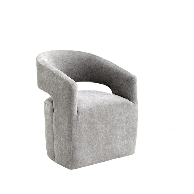 Esha Accent Barrel Chair w Casters- Foam Fill Light Gray Upholstery