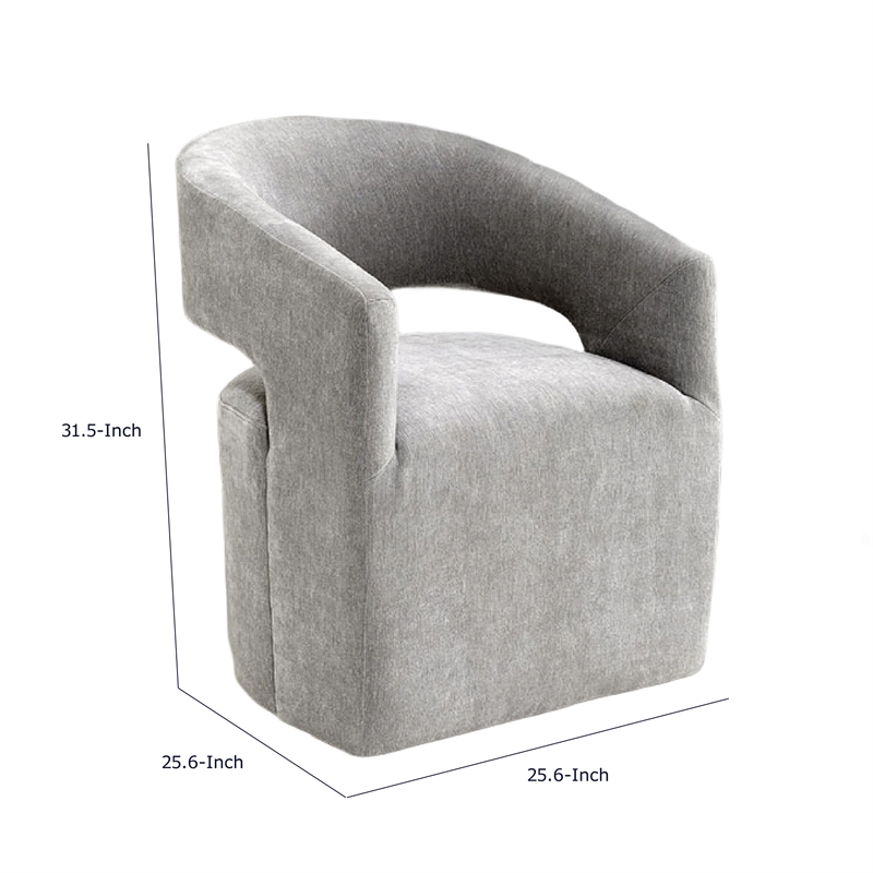 Esha Accent Barrel Chair w Casters- Foam Fill Light Gray Upholstery