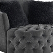 Sofia Swivel Accent Round Chair- Faux Fur Pillows- Dark Gray Tufted Fabric
