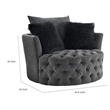 Sofia Swivel Accent Round Chair- Faux Fur Pillows- Dark Gray Tufted Fabric