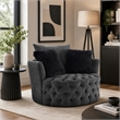 Sofia Swivel Accent Round Chair- Faux Fur Pillows- Dark Gray Tufted Fabric