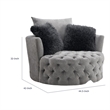 Sofia Swivel Accent Chair- Faux Fur Pillows- Light Gray Tufted Fabric