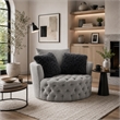 Sofia Swivel Accent Chair- Faux Fur Pillows- Light Gray Tufted Fabric