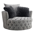 Sofia Swivel Accent Chair- Faux Fur Pillows- Light Gray Tufted Fabric