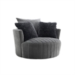 Hedy Swivel Accent Chair- Faux Fur Pillows- Dark Gray Channeled Fabric