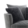 Hedy Swivel Accent Chair- Faux Fur Pillows- Dark Gray Channeled Fabric