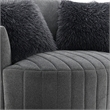 Hedy Swivel Accent Chair- Faux Fur Pillows- Dark Gray Channeled Fabric