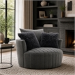 Hedy Swivel Accent Chair- Faux Fur Pillows- Dark Gray Channeled Fabric