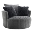 Hedy Swivel Accent Chair- Faux Fur Pillows- Dark Gray Channeled Fabric