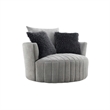 Hedy Swivel Accent Chair- Faux Fur Pillow- Light Gray Channeled Fabric