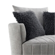 Hedy Swivel Accent Chair- Faux Fur Pillow- Light Gray Channeled Fabric