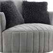 Hedy Swivel Accent Chair- Faux Fur Pillow- Light Gray Channeled Fabric