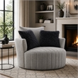 Hedy Swivel Accent Chair- Faux Fur Pillow- Light Gray Channeled Fabric
